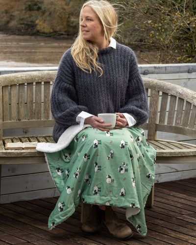 Green Fluffy Flock Mink Fleece Lined Lap Blanket | Samuel Lamont
