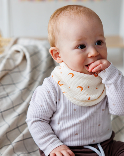 Moon & Stars | Pumpkin/Mushroom Reversible Bib | Milk & Joy