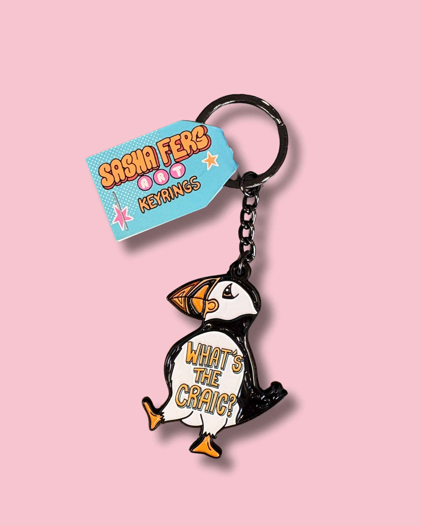 Puffin, What's The Craic Keyring | Sasha Ferg Art