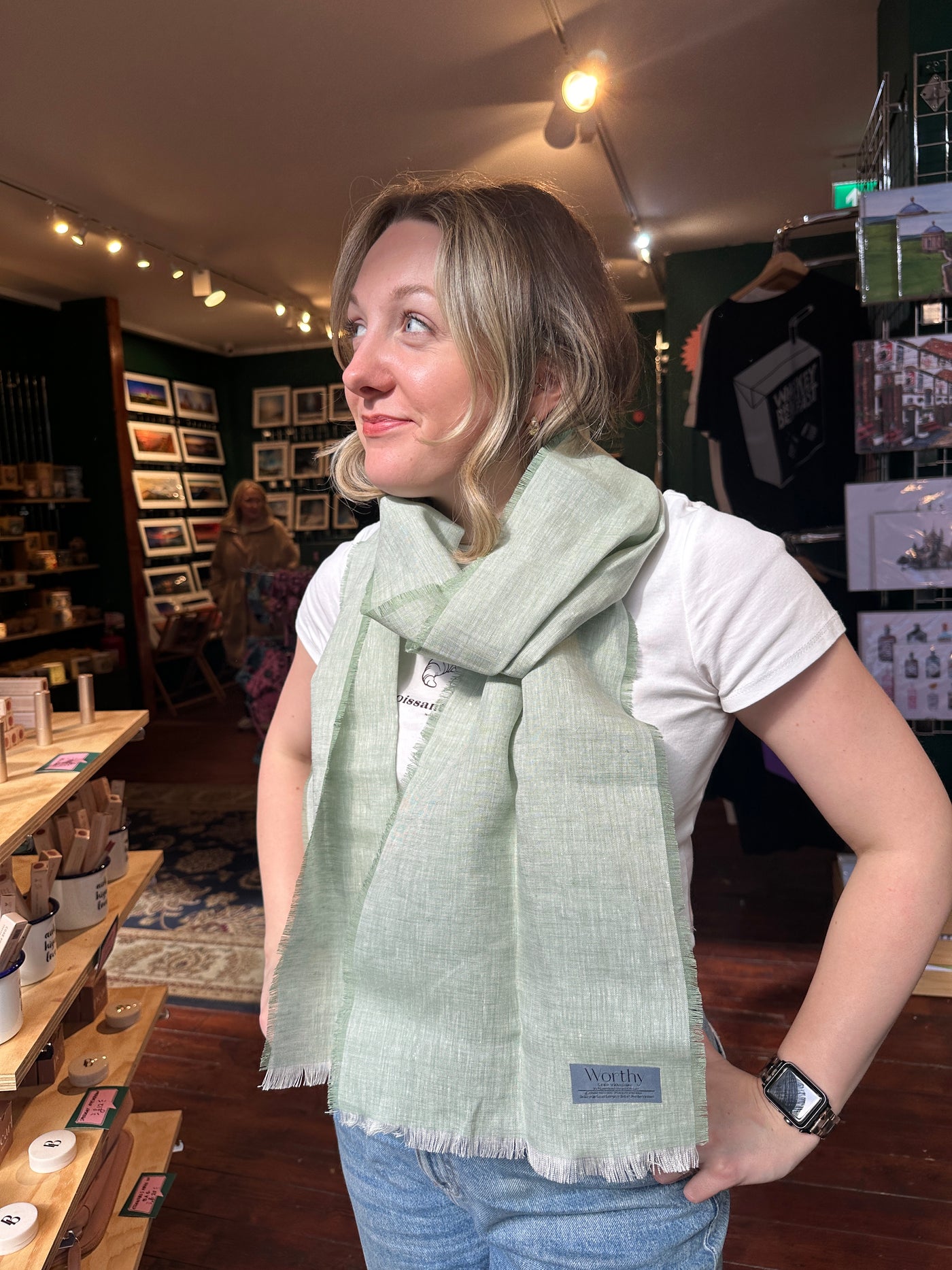 Worthy Green Irish Linen Scarf