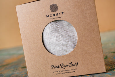 Irish Linen Oatmeal Herringbone Scarf | McNutt Of Donegal