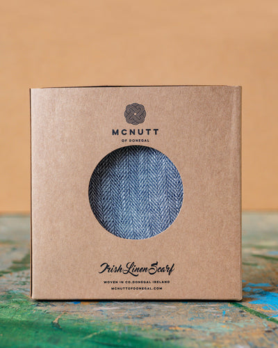 Irish Linen Navy Herringbone Scarf | McNutt Of Donegal