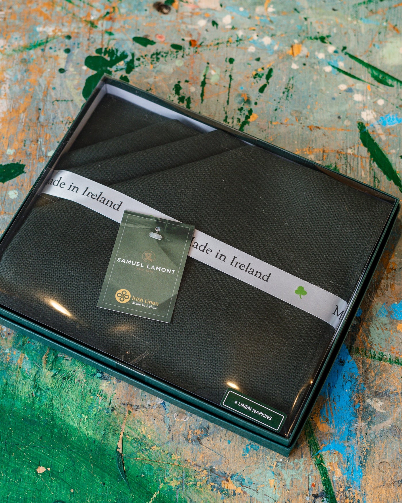 Green Linen Napkin Set of 4 Boxed | Samuel Lamont