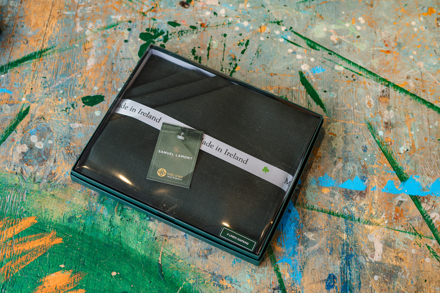 Green Linen Napkin Set of 4 Boxed | Samuel Lamont