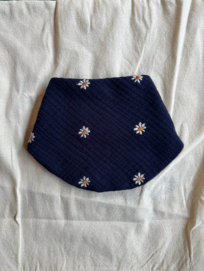 Navy Embroidered Daisy Bib | Milk & Joy