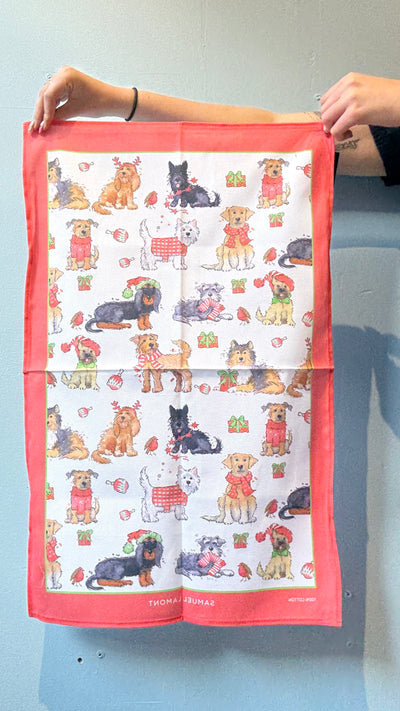 Christmas Dogs Cotton Tea Towel | Samuel Lamont