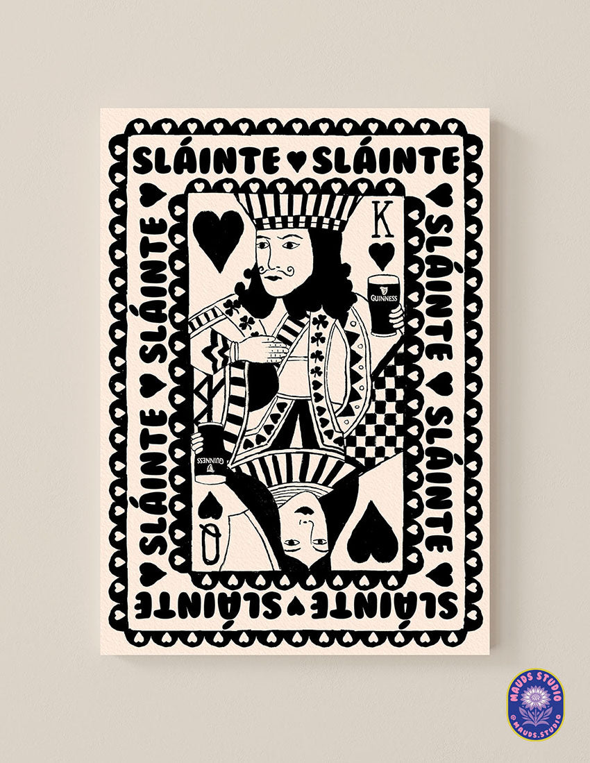 Sláinte | Black & White King and Queen of Pints Playing Card Print | Mauds Studio