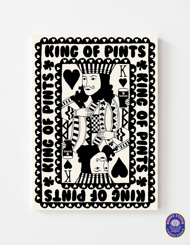 Black & White King of Pints Playing Card Print | Mauds Studio