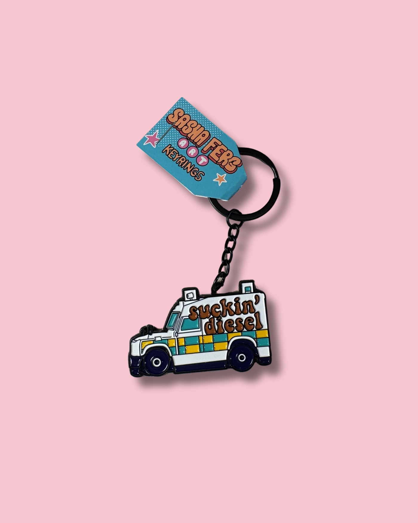 Suckin' Diesel Riot Van Keyring | Sasha Ferg Art