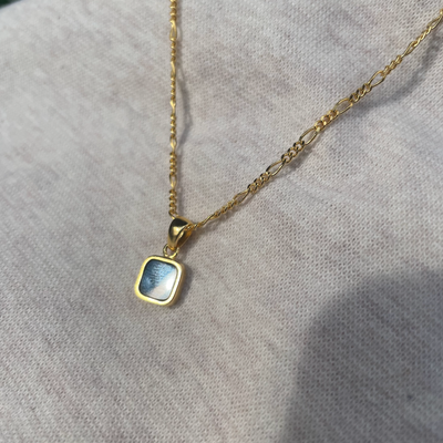 black stone square lines and current necklace