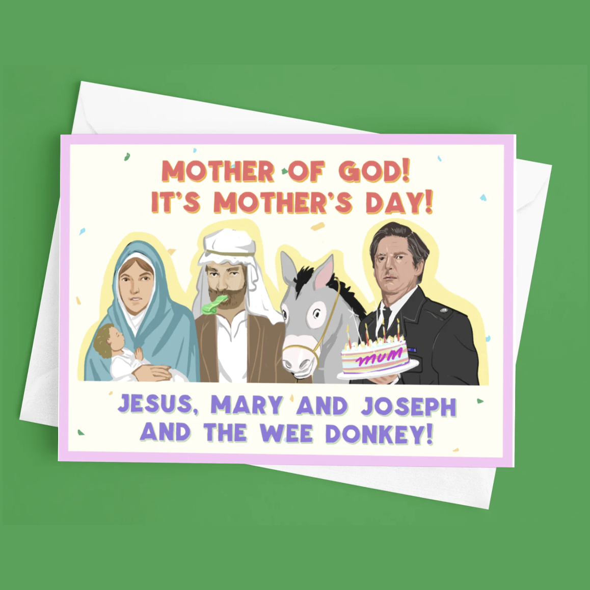 Tarjeta del Día de la Madre de Jesús, María, José y el burrito